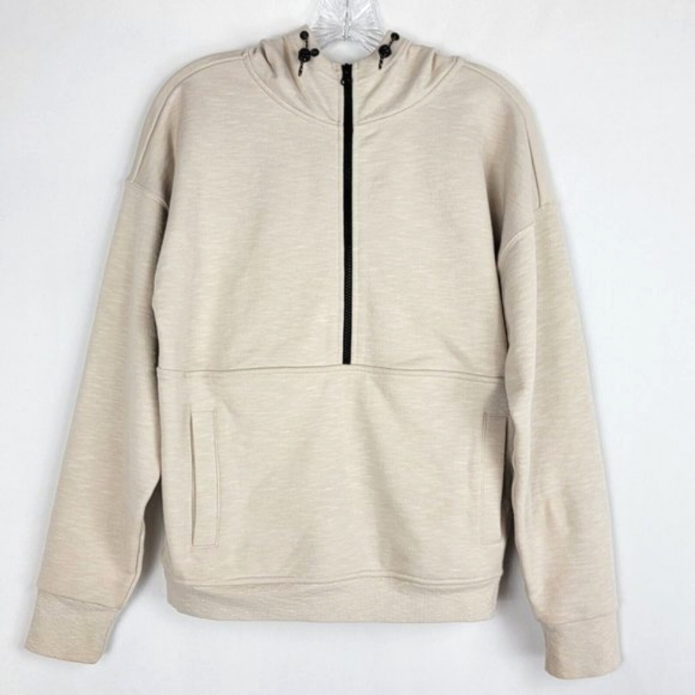 Zella Womens Half Zip Hoodie Size XS Explore Terry Pullover Neutral Beige Ivory